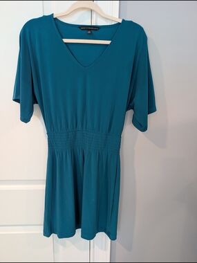 WHBM Teal V-Neck Smocked Waist Dress